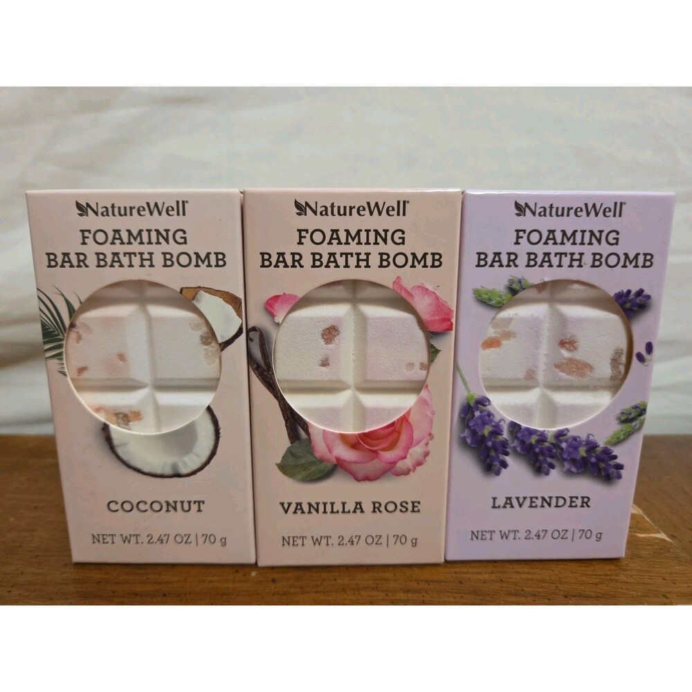 Nature Well Foaming Bar Bath Bomb 3 Pcs Set Coconut Lavender Vanilla Rose
